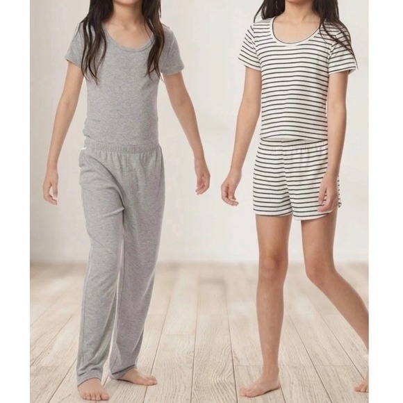 Splendid Other - NWT Splendid Youth 4 Piece Sleep Set Pajamas Gray Pointelle Black Striped S 7/8